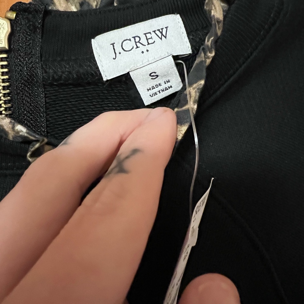 J. Crew Black Crew Neck Sweater With Leopard Print Trim - Picture 4 of 4